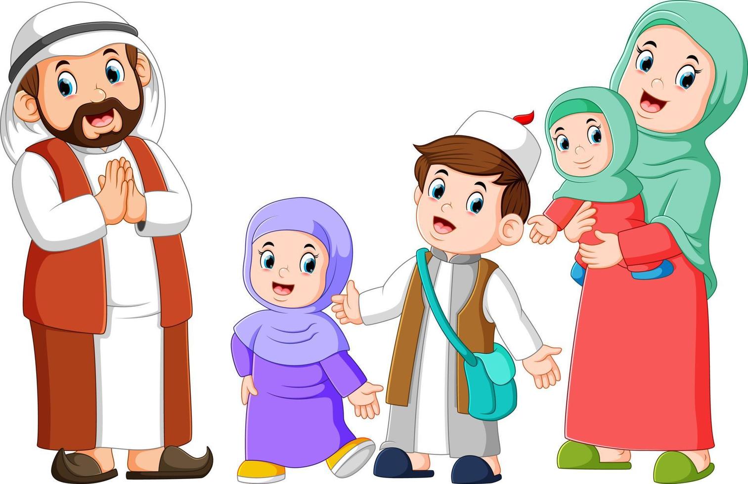 Happy arab family couple with children vector