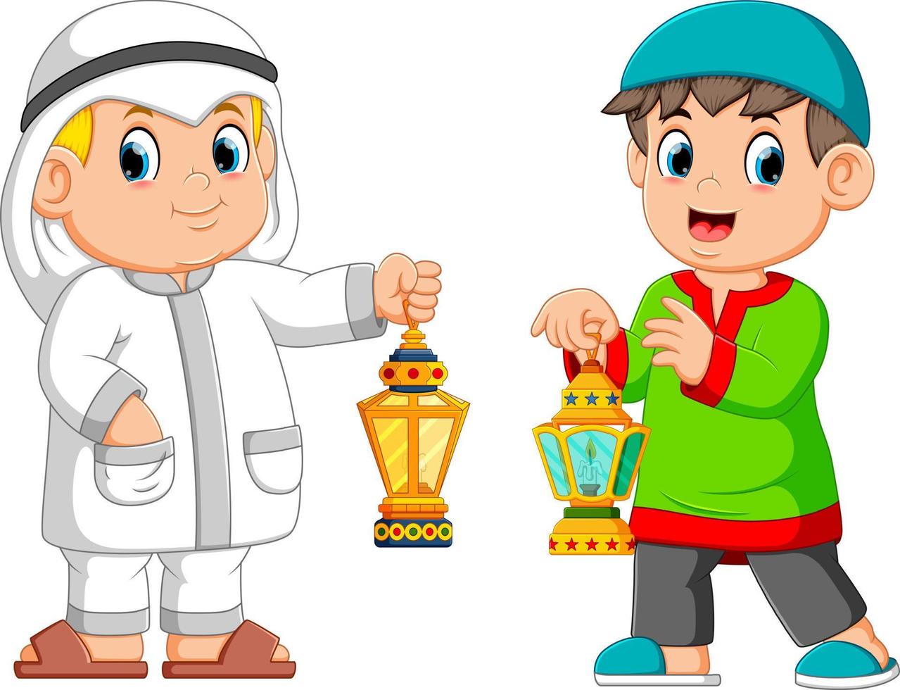 Two Moslem man holding lantern vector