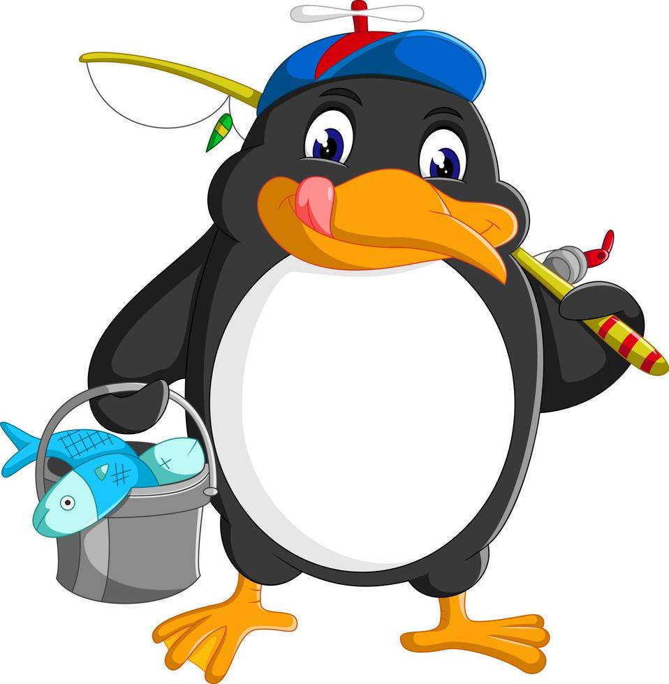 Penguin is fishing on the arctic ice vector
