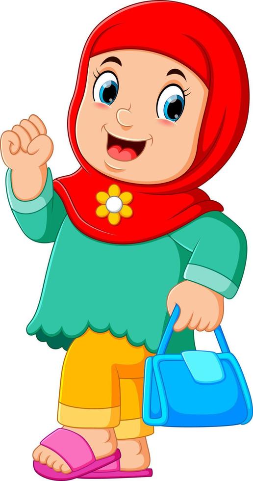 Cartoon Arab women character with hijab carrying vector