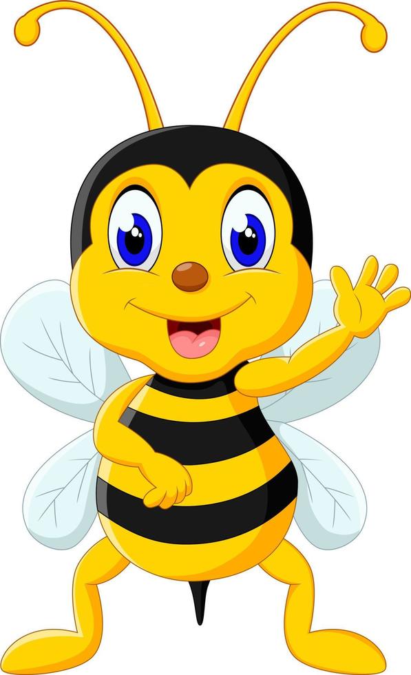 lindo, abeja, caricatura, vuelo vector