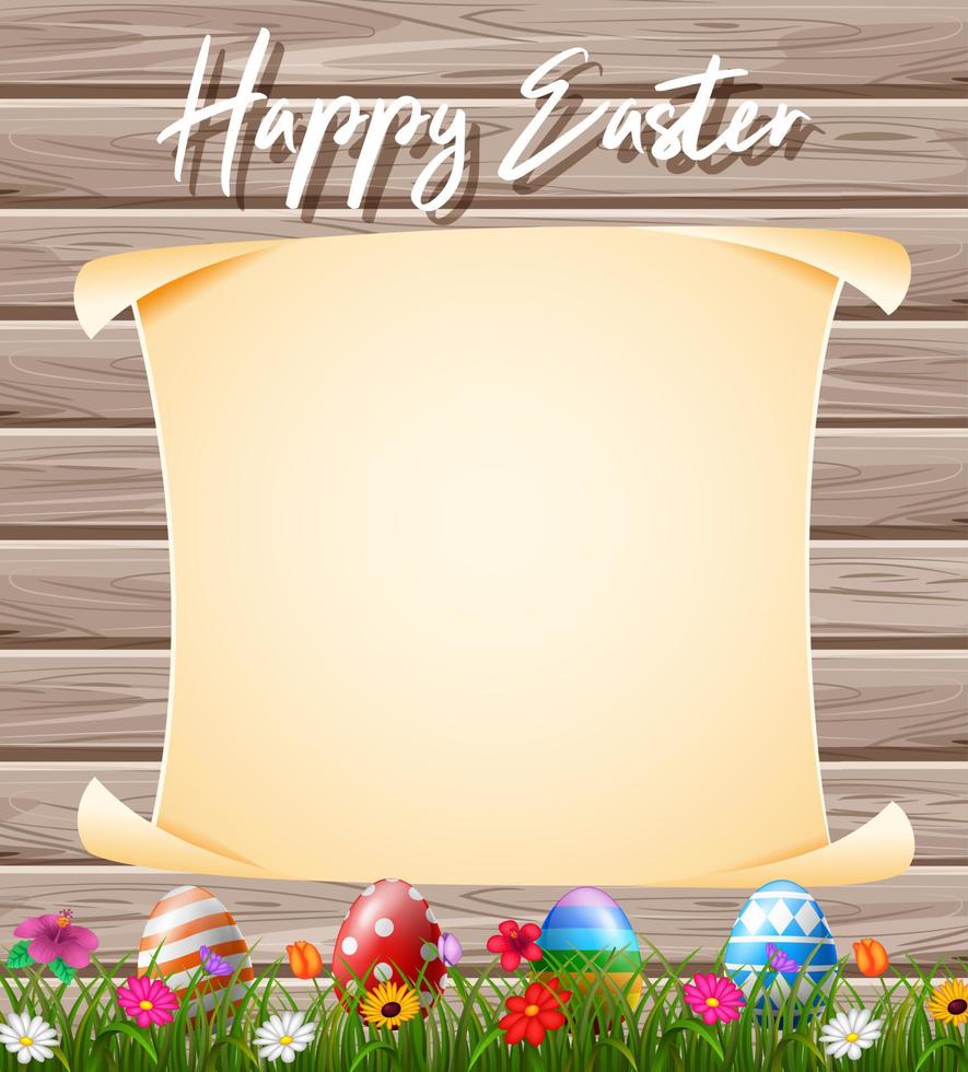 Blank sign in the grass field with decorated Easter eggs vector