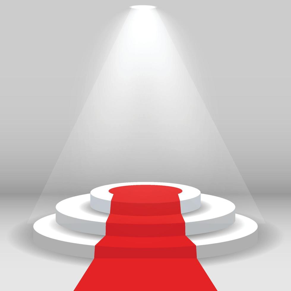 Podium Stage with Red carpet and white lamp vector