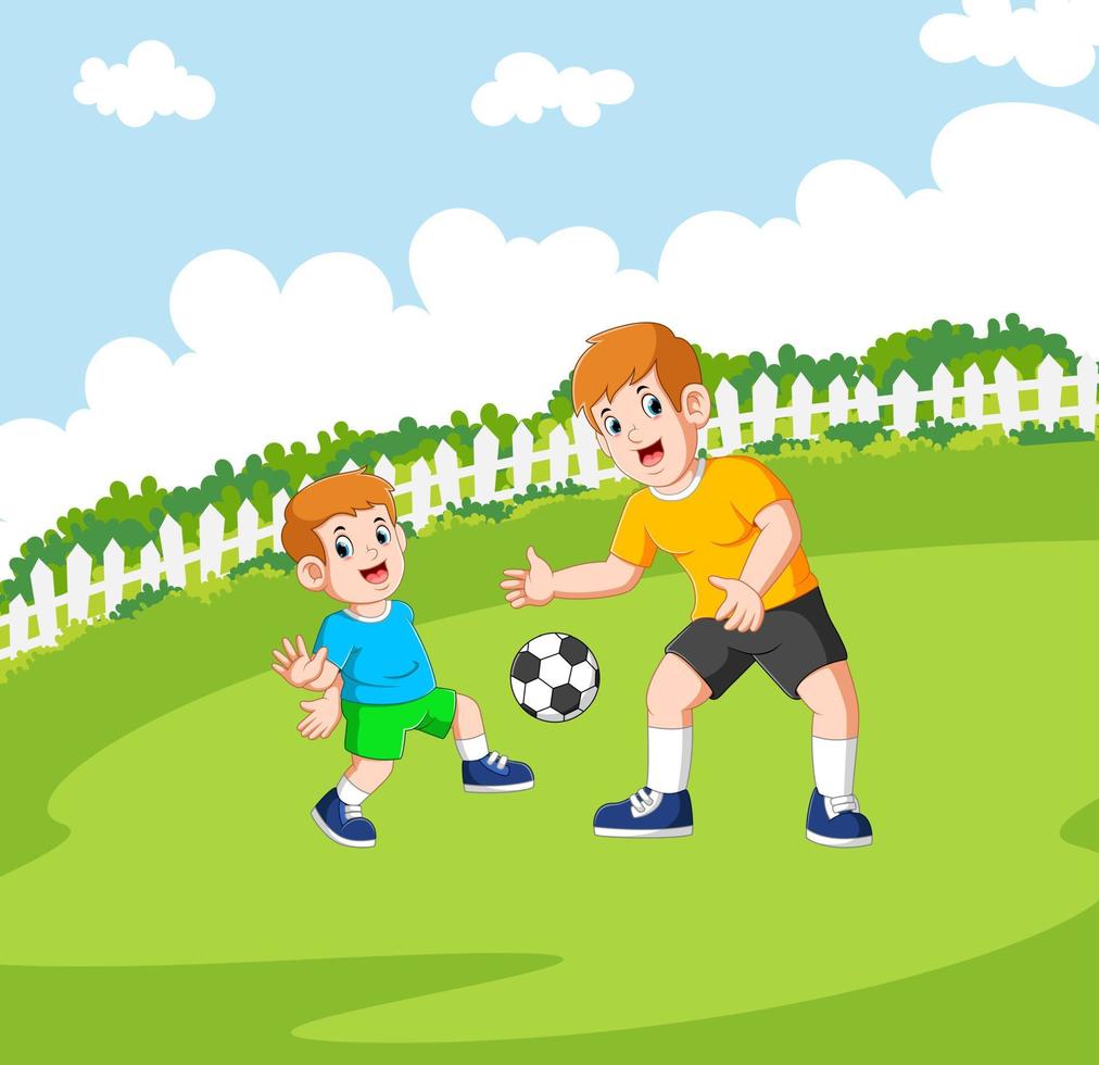 Two boys are playing the football of illustration vector