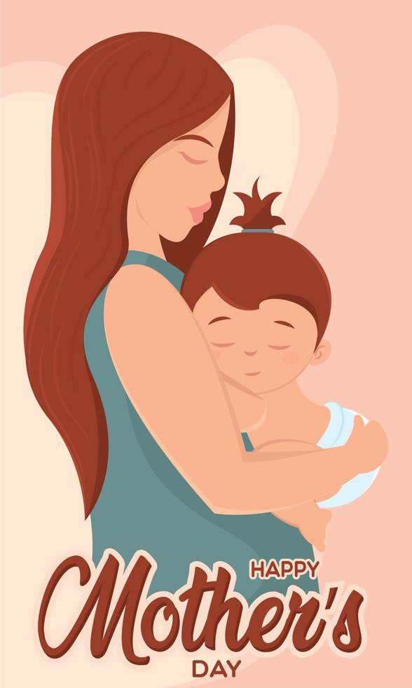 Isolated mom and baby caucasian mothers day vector illustration