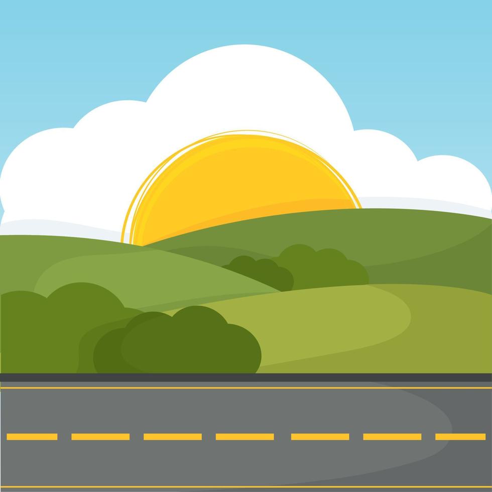 Poster way and sun forest landscape summer vector illustration