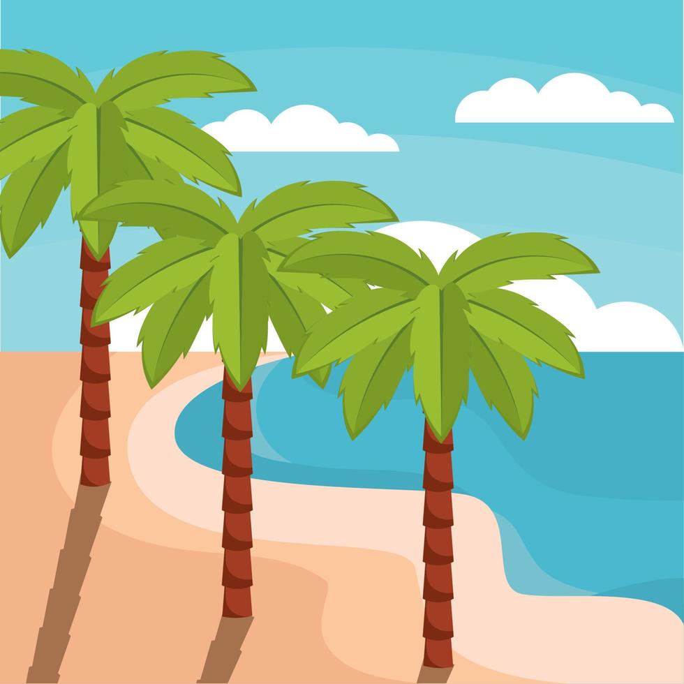 Poster palms beach landscape summer vector illustration