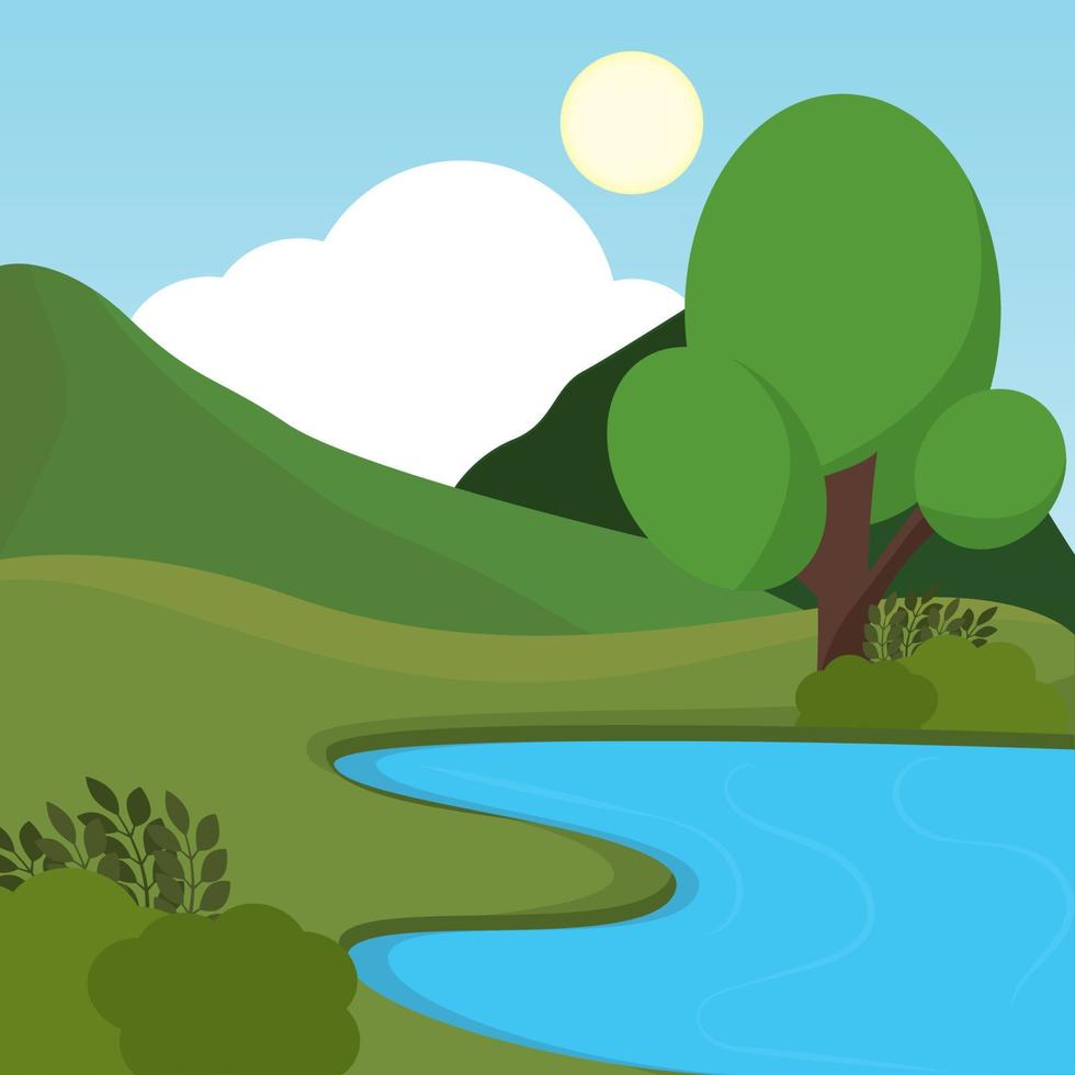 Poster lake forest landscape summer vector illustration