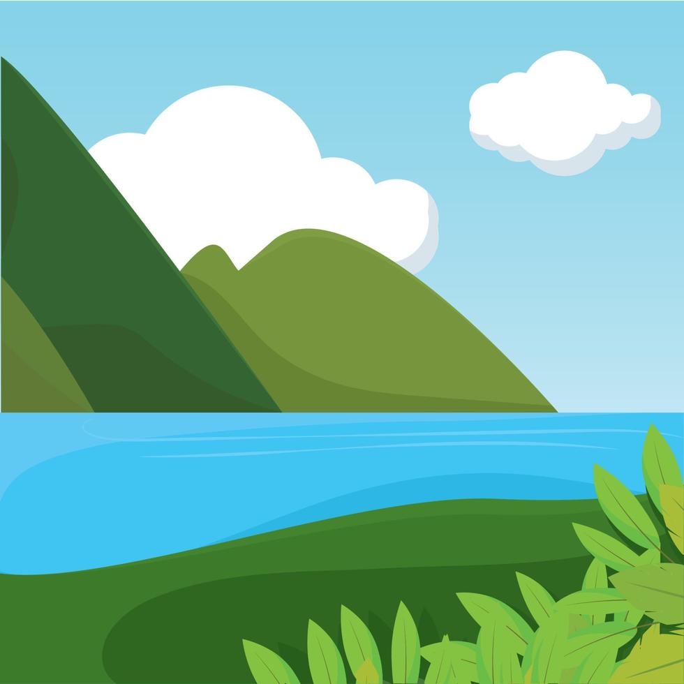 Poster lake forest landscape summer vector illustration