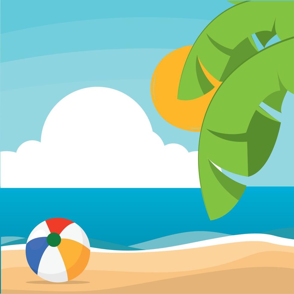 Poster ball beach landscape summer vector illustration