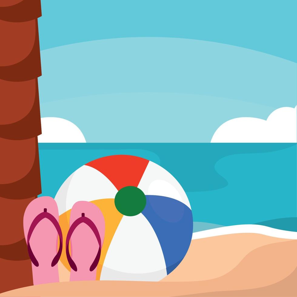 Poster ball beach landscape summer vector illustration