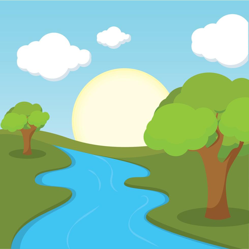 Poster lake forest landscape summer vector illustration