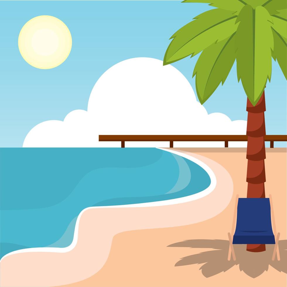 Póster arena y palm beach paisaje verano ilustración vectorial vector