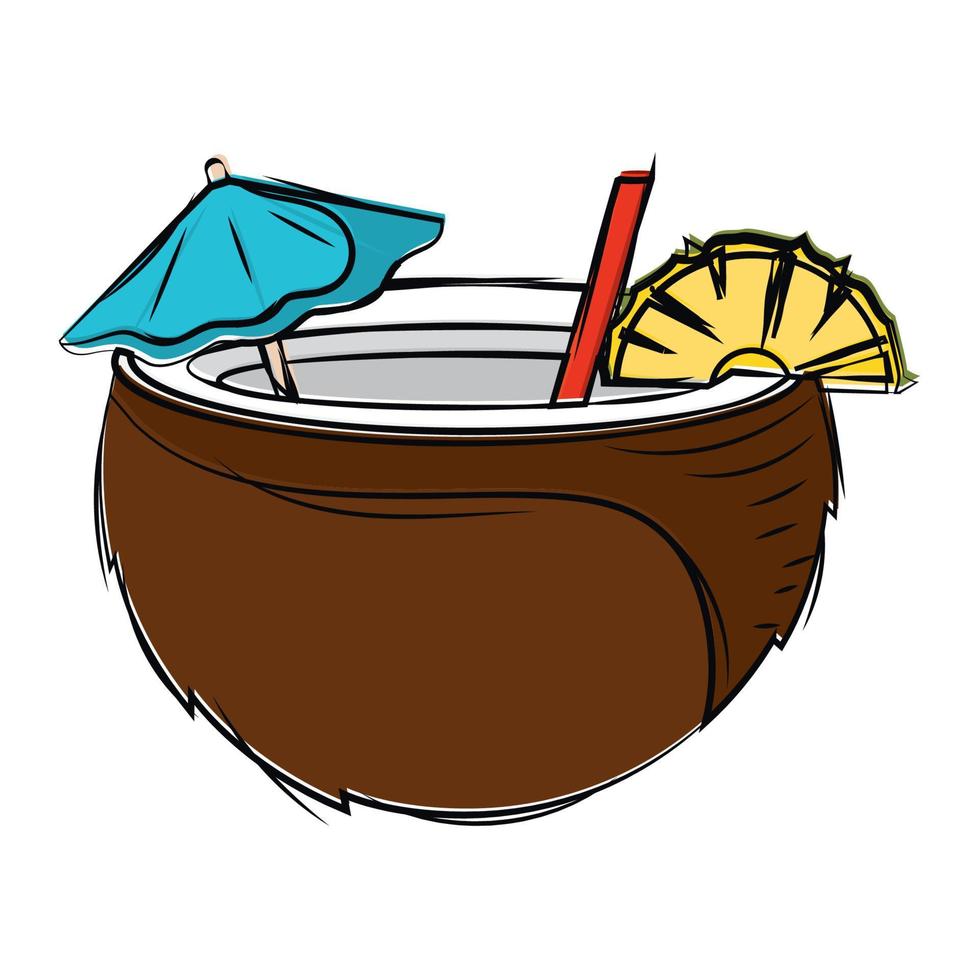 Ilustración de vector de bebida de coctel de piña de coco aislado