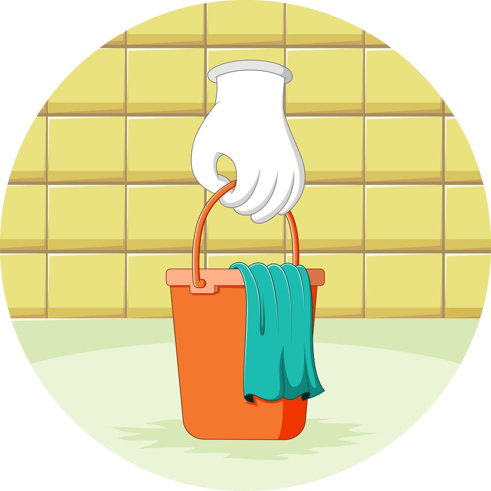 The gloves brings the yellow pail vector