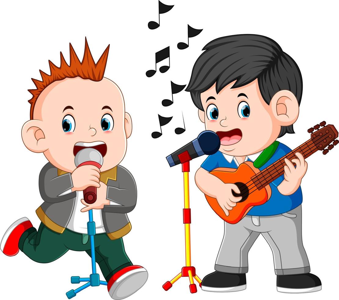 Two man playing guitar and singing vector