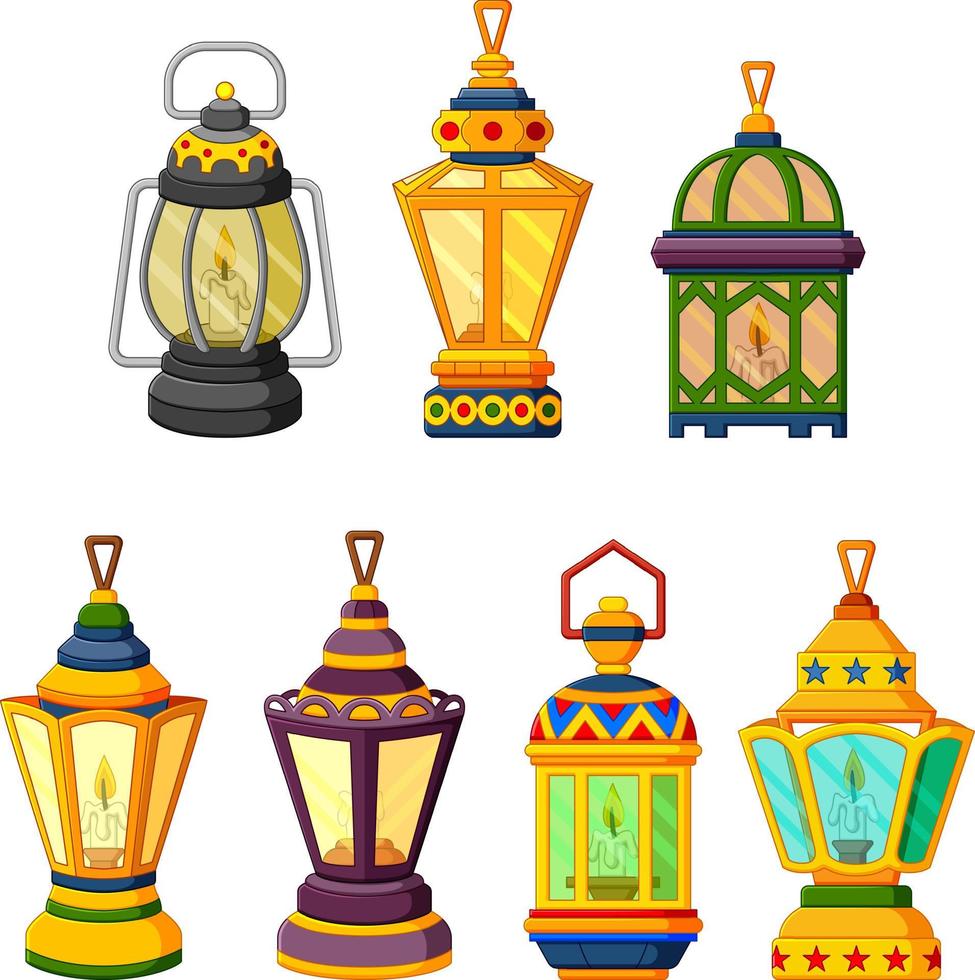 collection of Ramadan candle Lantern in low light mode vector