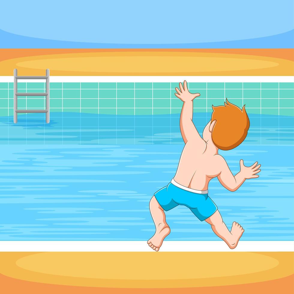 The boy is going to jump in the blue swimming pool vector