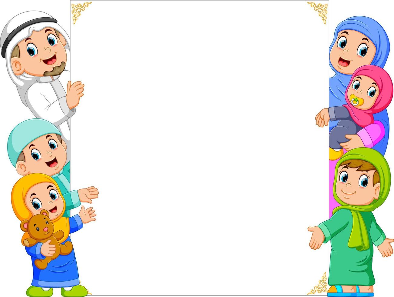 A happy family and a baby is holding the white banner vector