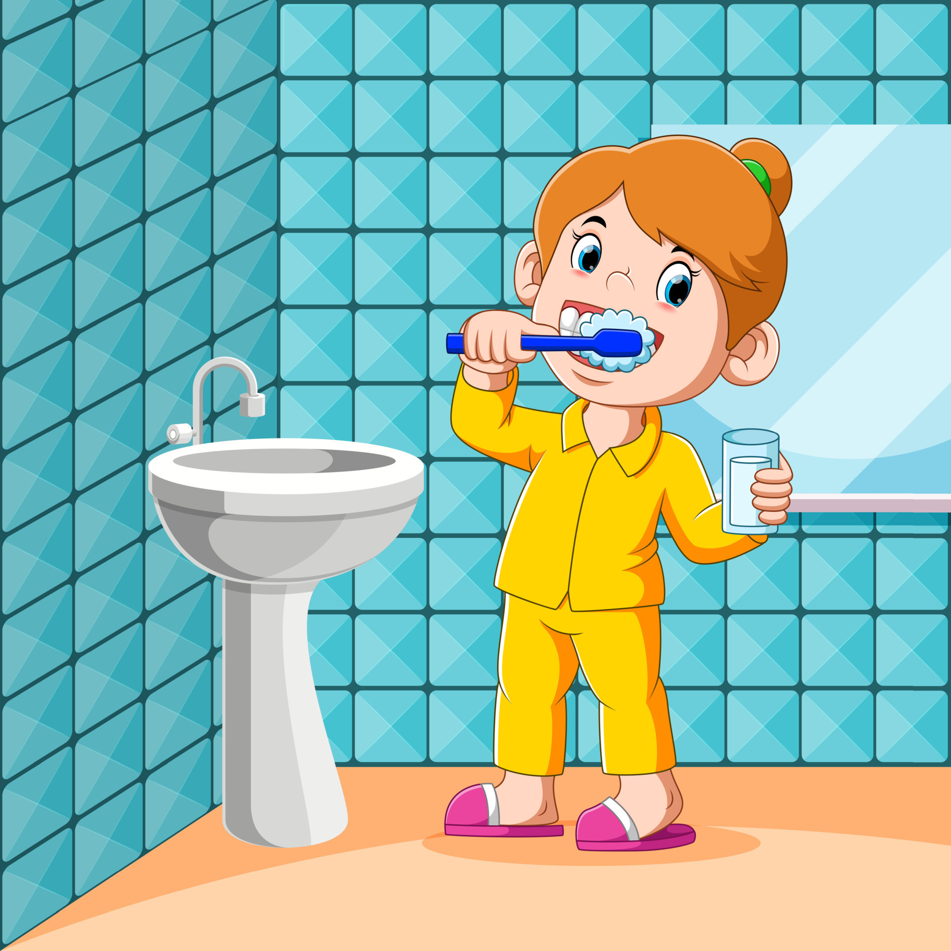 the-girl-is-brushing-her-teeth-7579166-vector-art-at-vecteezy