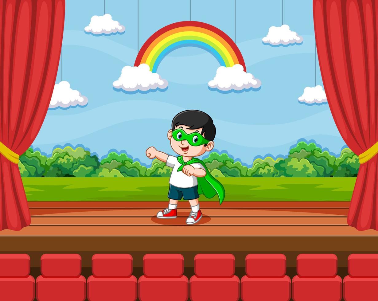 The boy using superheroes is doing the acting in the theater vector