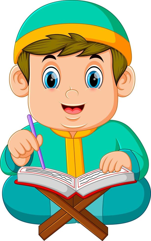 the fat boy with the green caftan is reading al quran vector