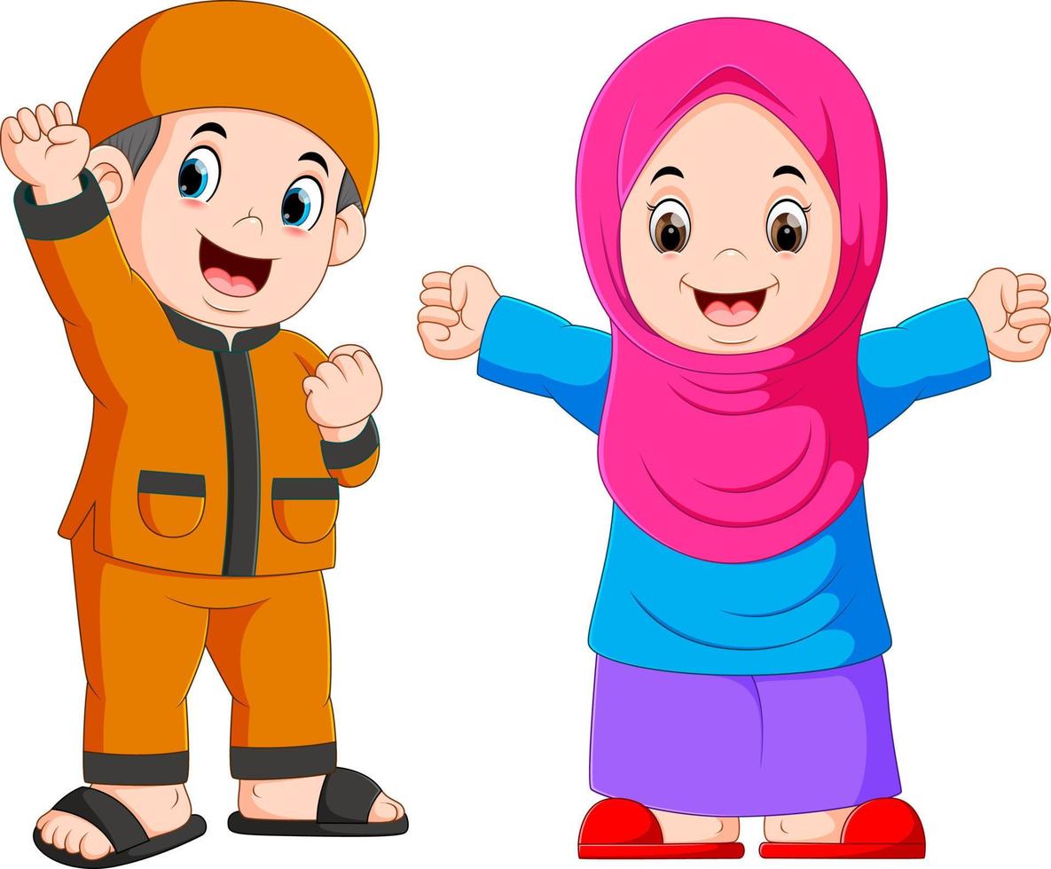 Happy moslem kid cartoon isolated on white background vector