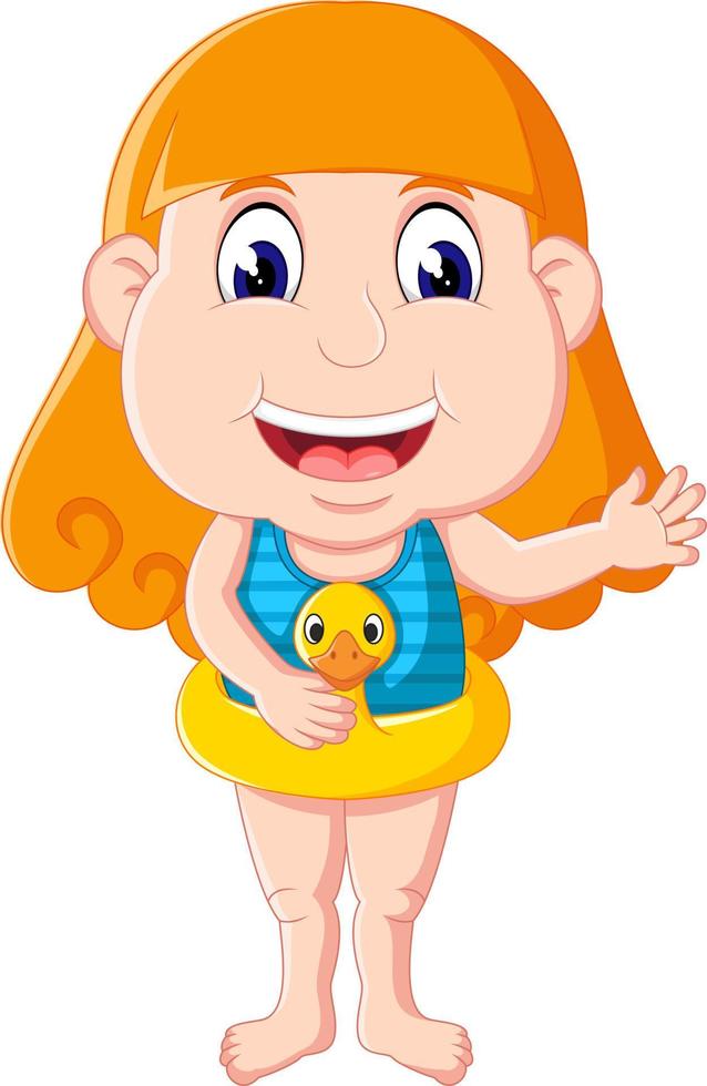 Girl floating with inflatable ring vector