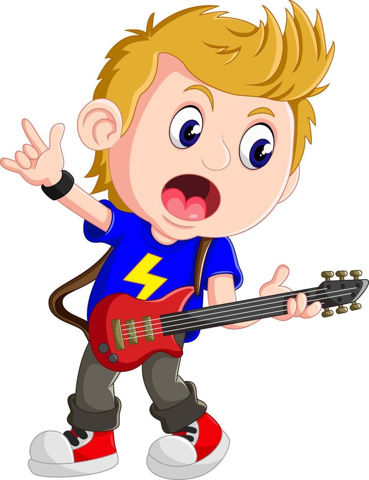 dibujos animados cantando alegremente mientras sostiene una guitarra vector