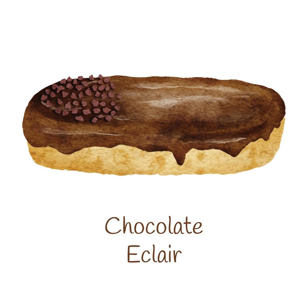 Watercolor sweet dessert chocolate cake illustration vector