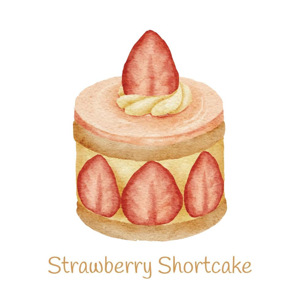 ilustración de tarta de fresa de postre dulce de acuarela vector