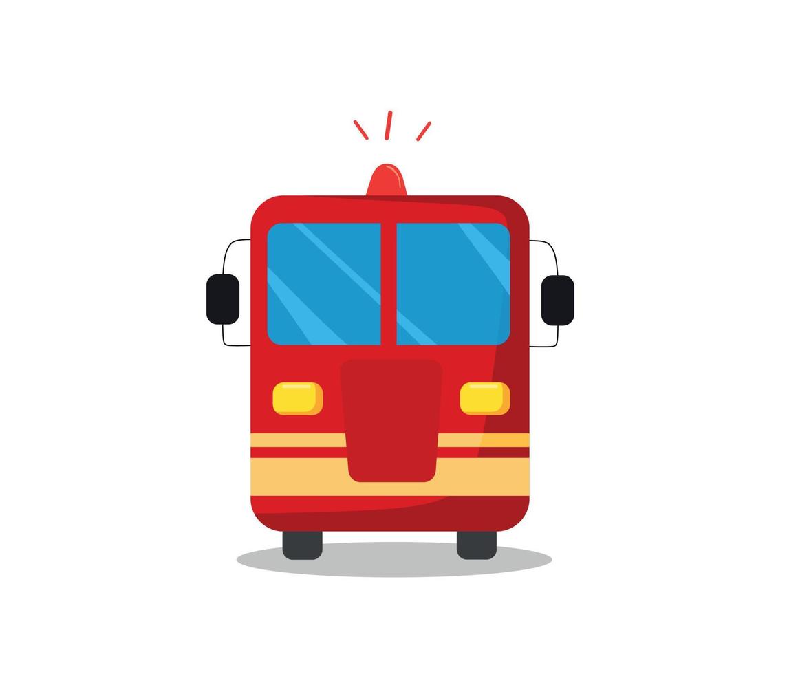 Fire truck in cartoon style front view. Vector illustration.
