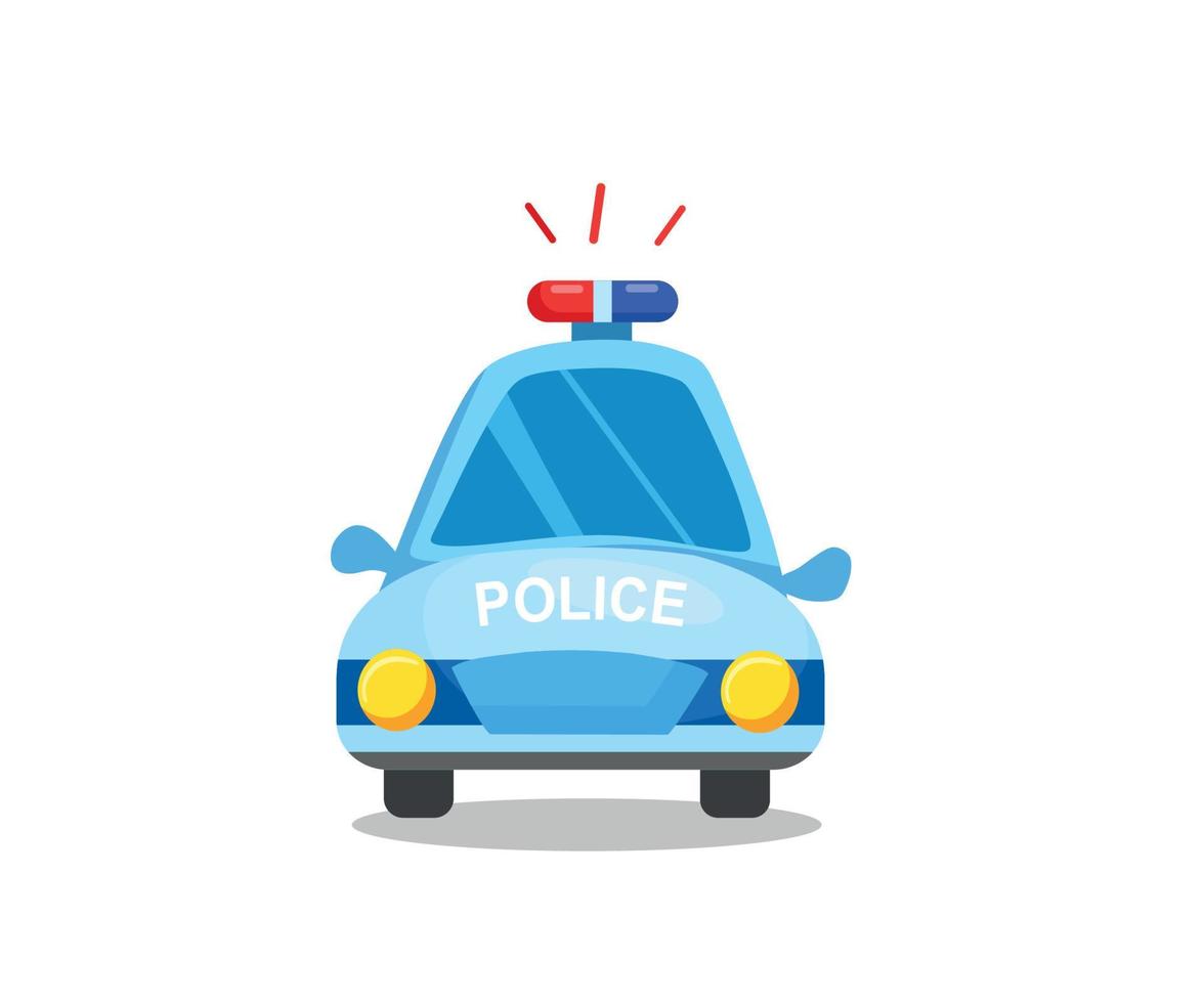 coche de policía, vista frontal. transporte policial. ilustración vectorial en estilo de dibujos animados. vector