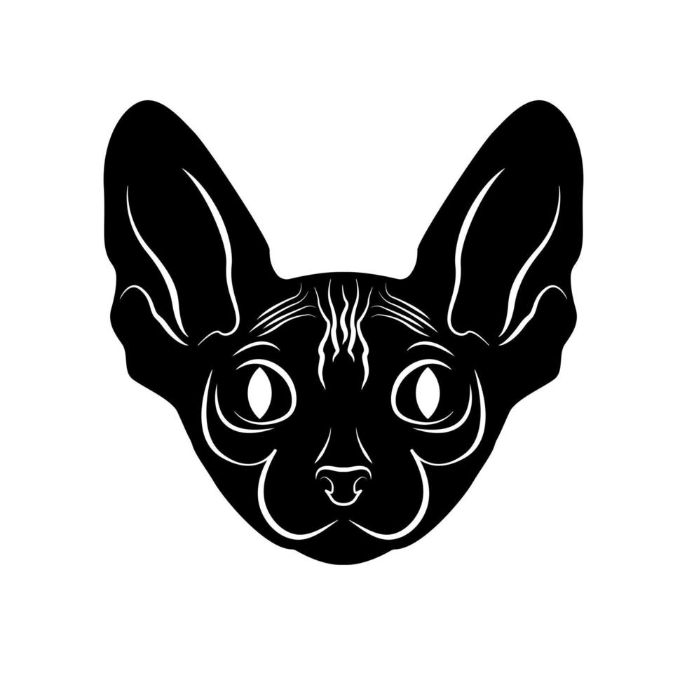 gato esfinge. logo con gato sobre fondo blanco. silueta negra. logotipo ilustración vectorial vector