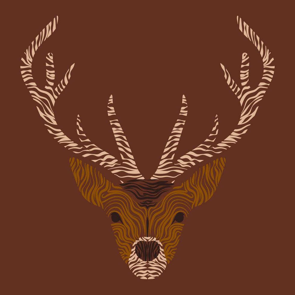 Logo with deer in modern style on brown background. Vector illustration. Creative concept. Creative graphic design with deer. Poster with deer.