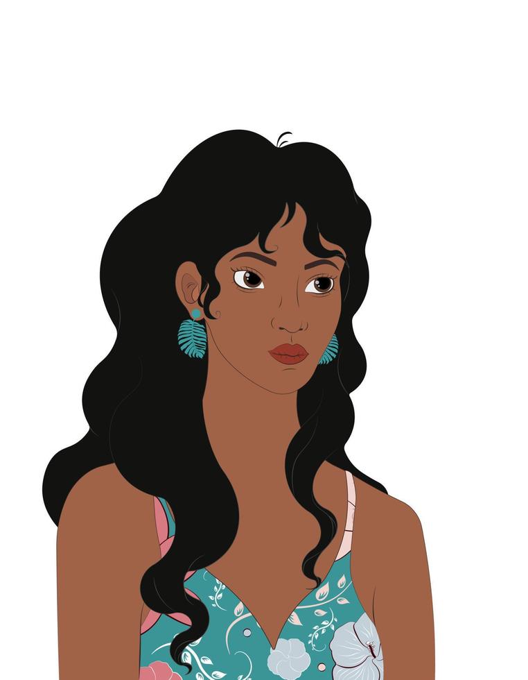 retrato de una hermosa mujer india vestida de verano. mujer joven con estilo. una postal con una mujer india de moda. ilustración vectorial vector