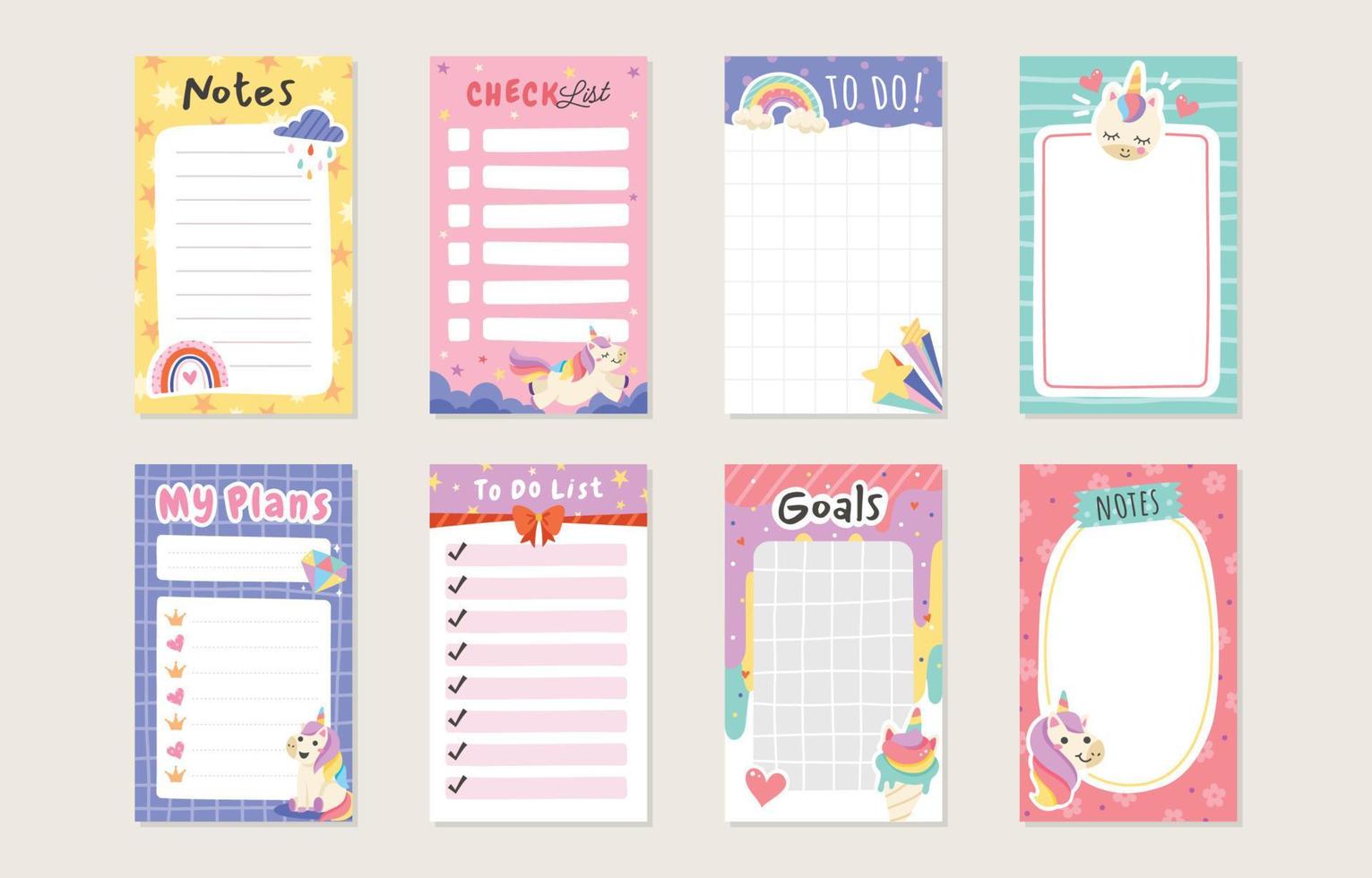 Cute Unicorn Magical Notes Template vector