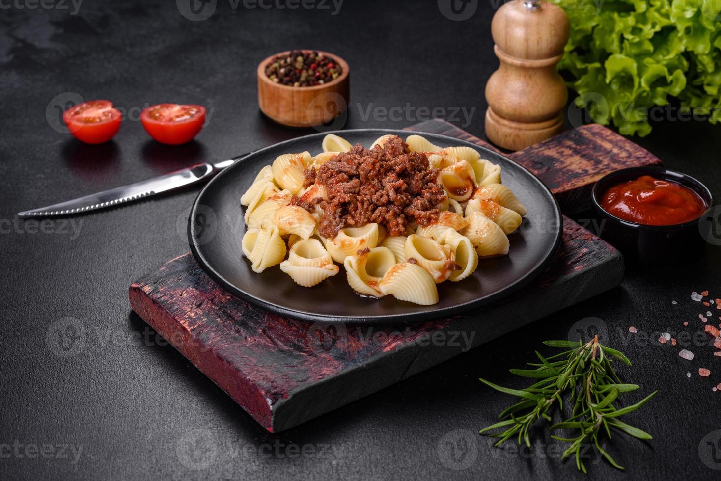 Italian pasta tagliatelle with traditional homemade meat sauce photo