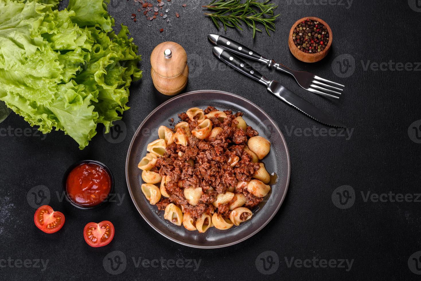 Italian pasta tagliatelle with traditional homemade meat sauce photo