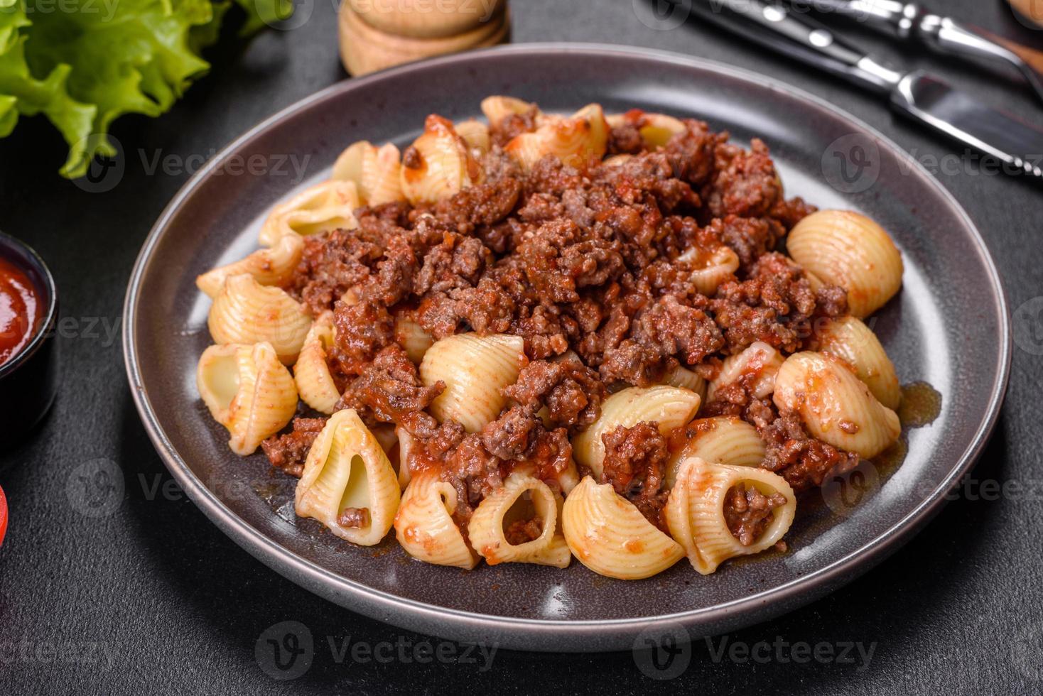 Italian pasta tagliatelle with traditional homemade meat sauce photo