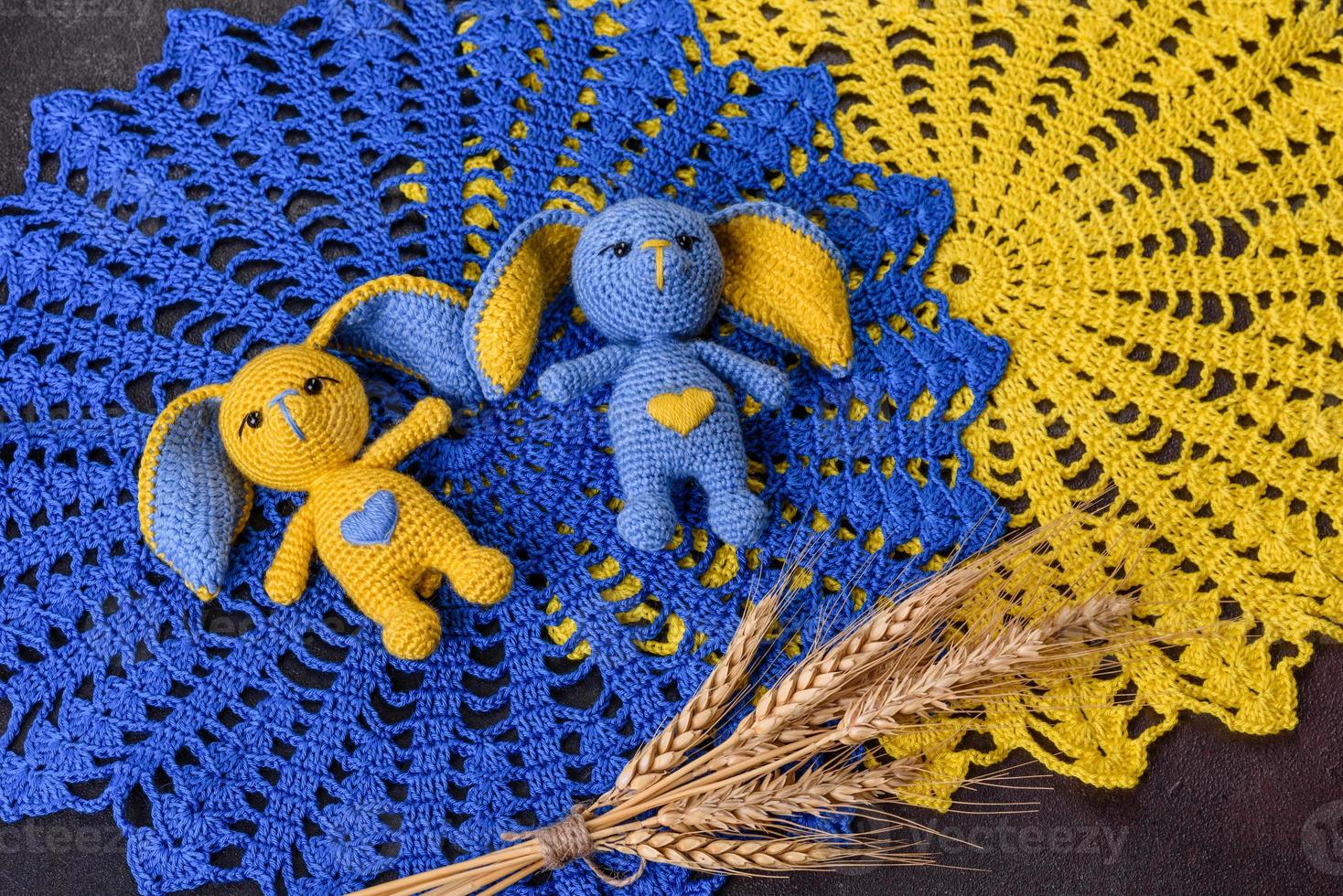 A few things tied from strings with your own hands in the colors of the flag of Ukraine photo