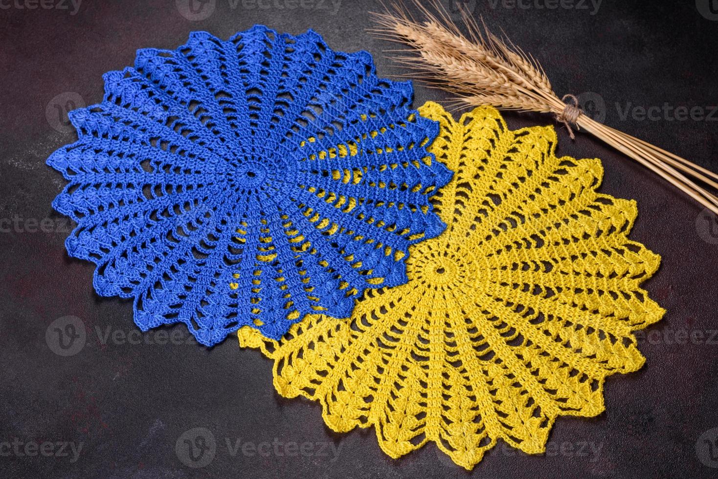 A few things tied from strings with your own hands in the colors of the flag of Ukraine photo