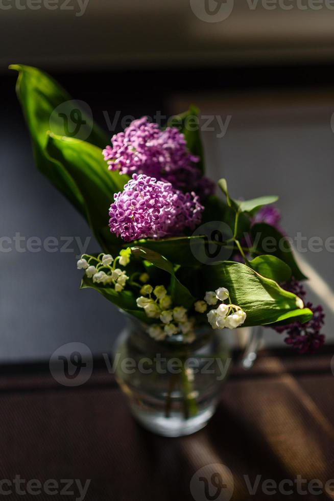 Beautiful lilac flowers branch on a dark background, natural spring background photo