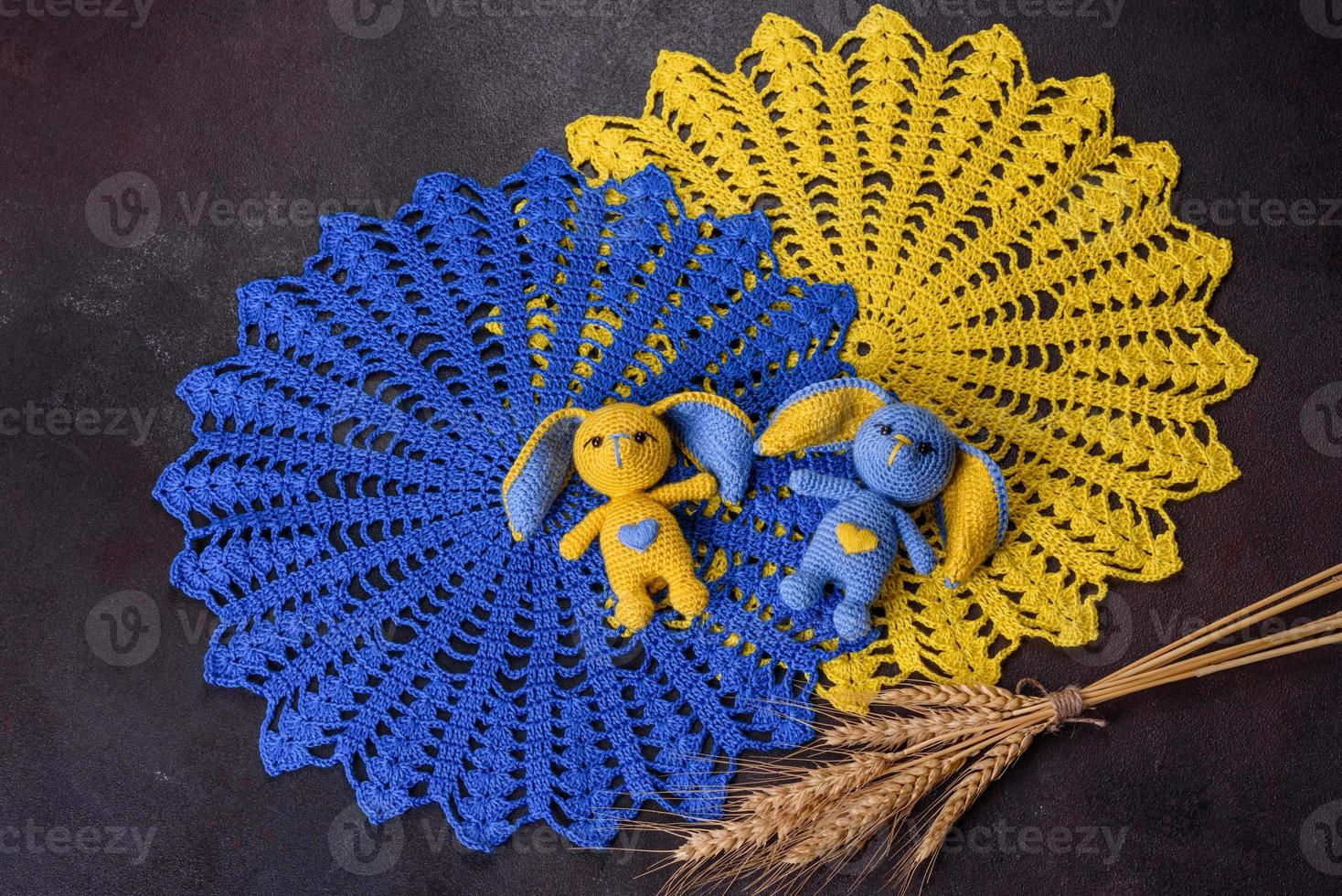 A few things tied from strings with your own hands in the colors of the flag of Ukraine photo