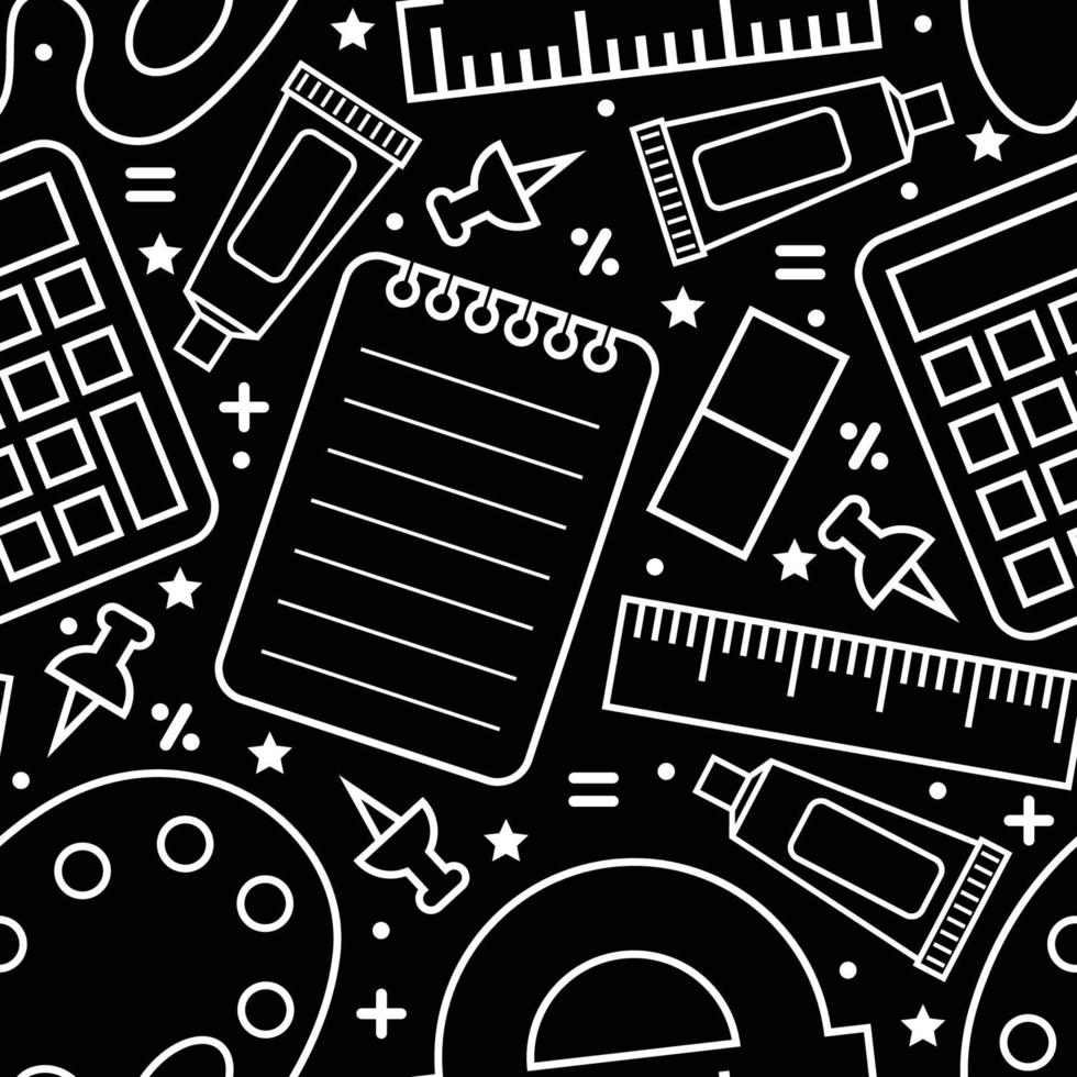 School Supplies Outline Black And White Seamless Pattern Background vector