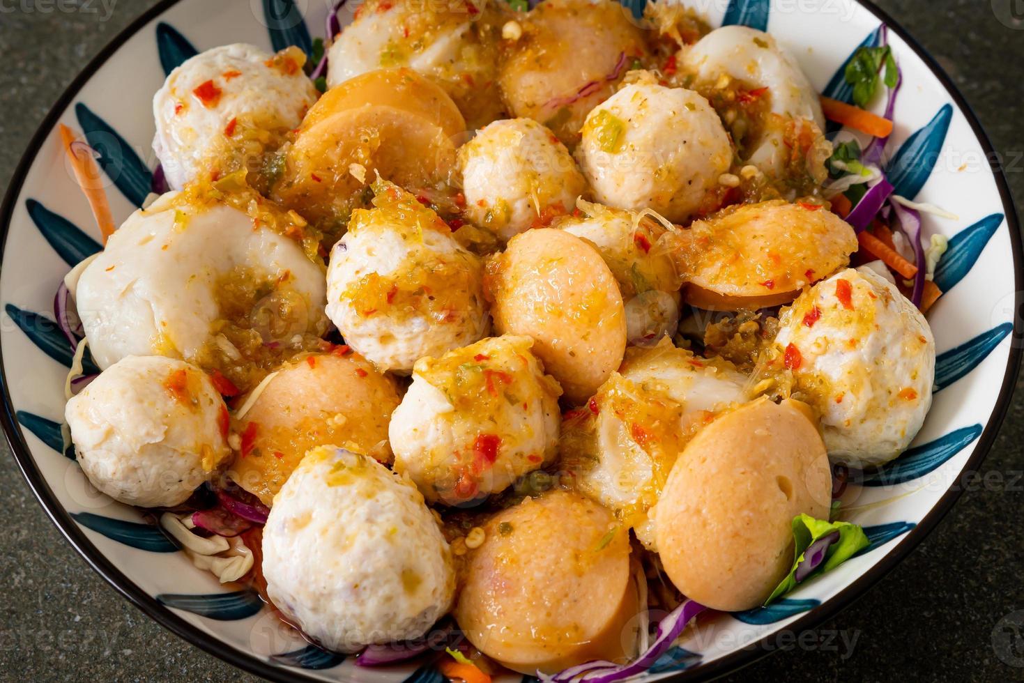 Meatball and fishball spicy salad photo