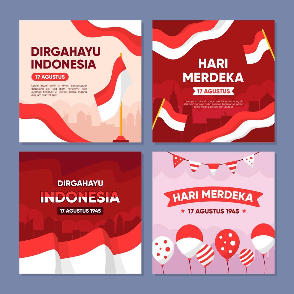 publicación en redes sociales del día de la independencia de indonesia hari merdeka vector