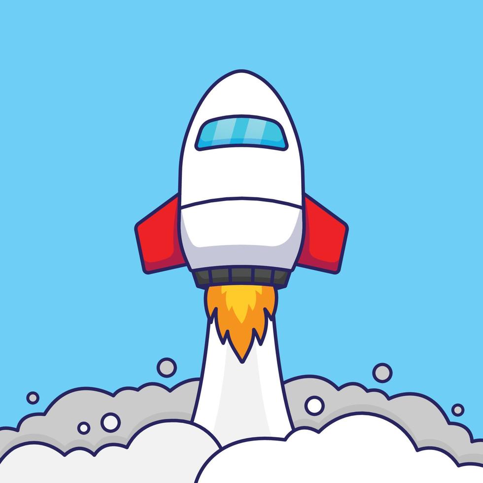 Spaceship with rocket taking off icon cartoon on blue background vector