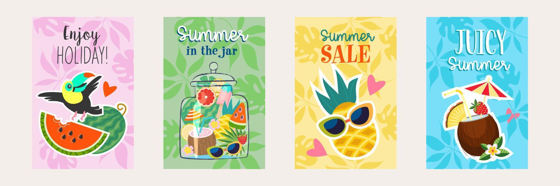 A set of summer bright, colorful, vector posters.
