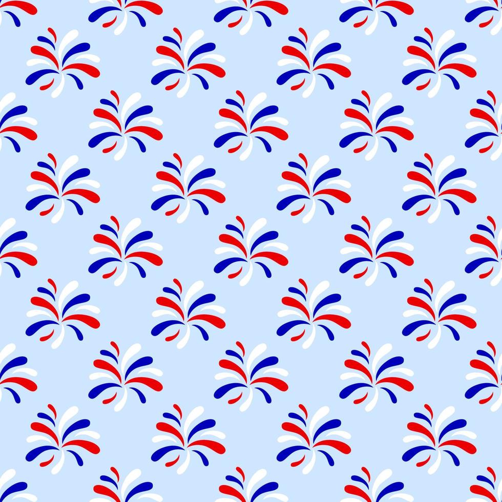 Seamless patriotic pattern with fireworks. 4th of july, Independence day USA concept. RED, blue, white colors. Vector backdrop. As wallpaper, wrapping paper, fabric textile, digital paper